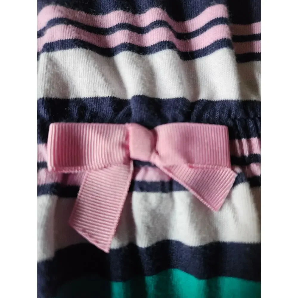 Gymboree Girls Striped Sleeveless Dress Size 8 Pink Navy Teal 100% Cotton Bow